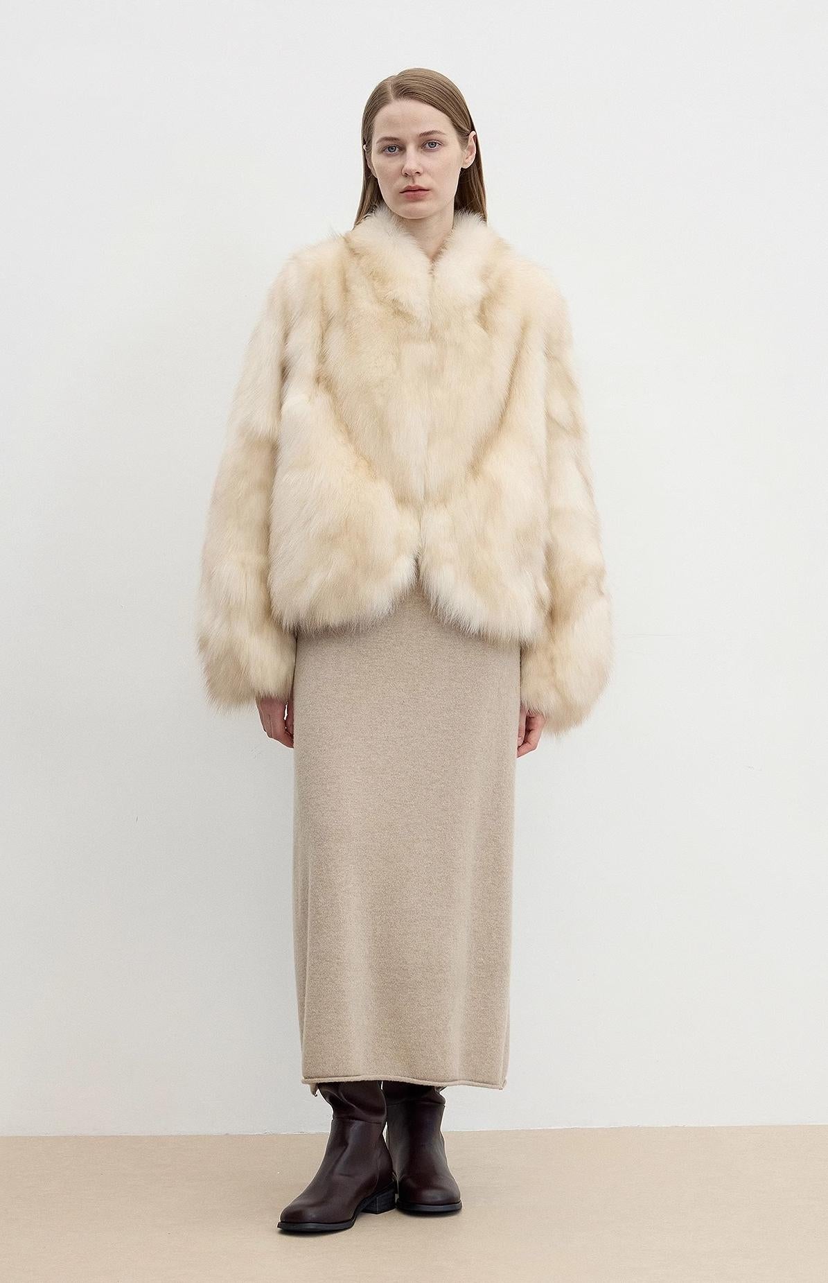 "Monet's Garden" imported high-quality fox fur V-neck spray-colored jacket-1
