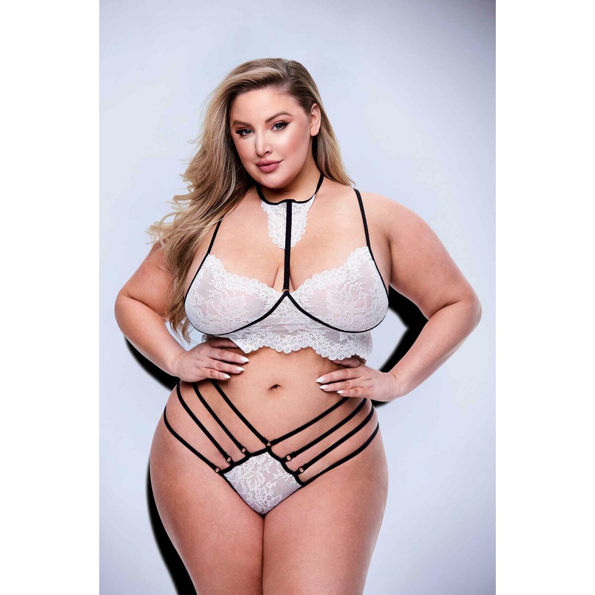 Underwear Set Baci Lingerie Strappy Lace White Black/White 2 Pieces (Queen)-3