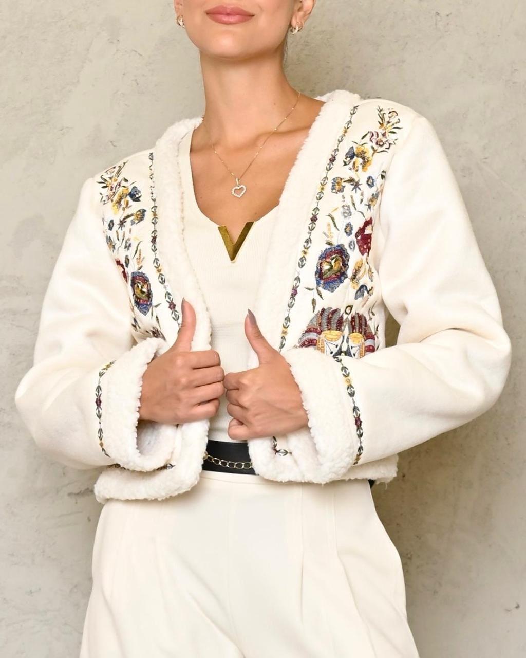 White Suede Embroidery Jacket-0