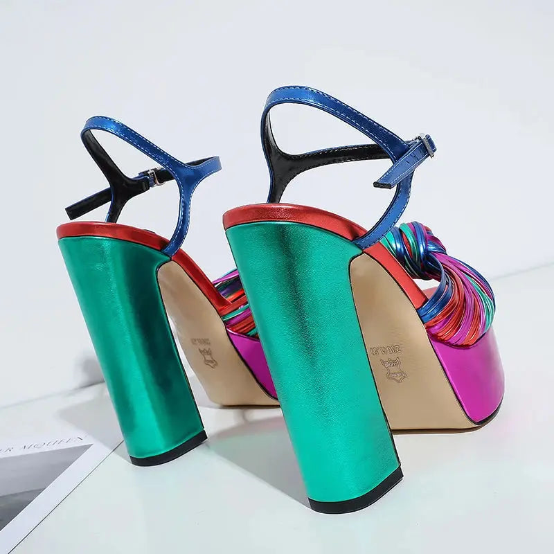 Sandals Sexy Thick High Heels Platform Open Toe Gladiator Mixed Color Twist Summer Sandals Fashion Dress Party Wedding Shoes My Store