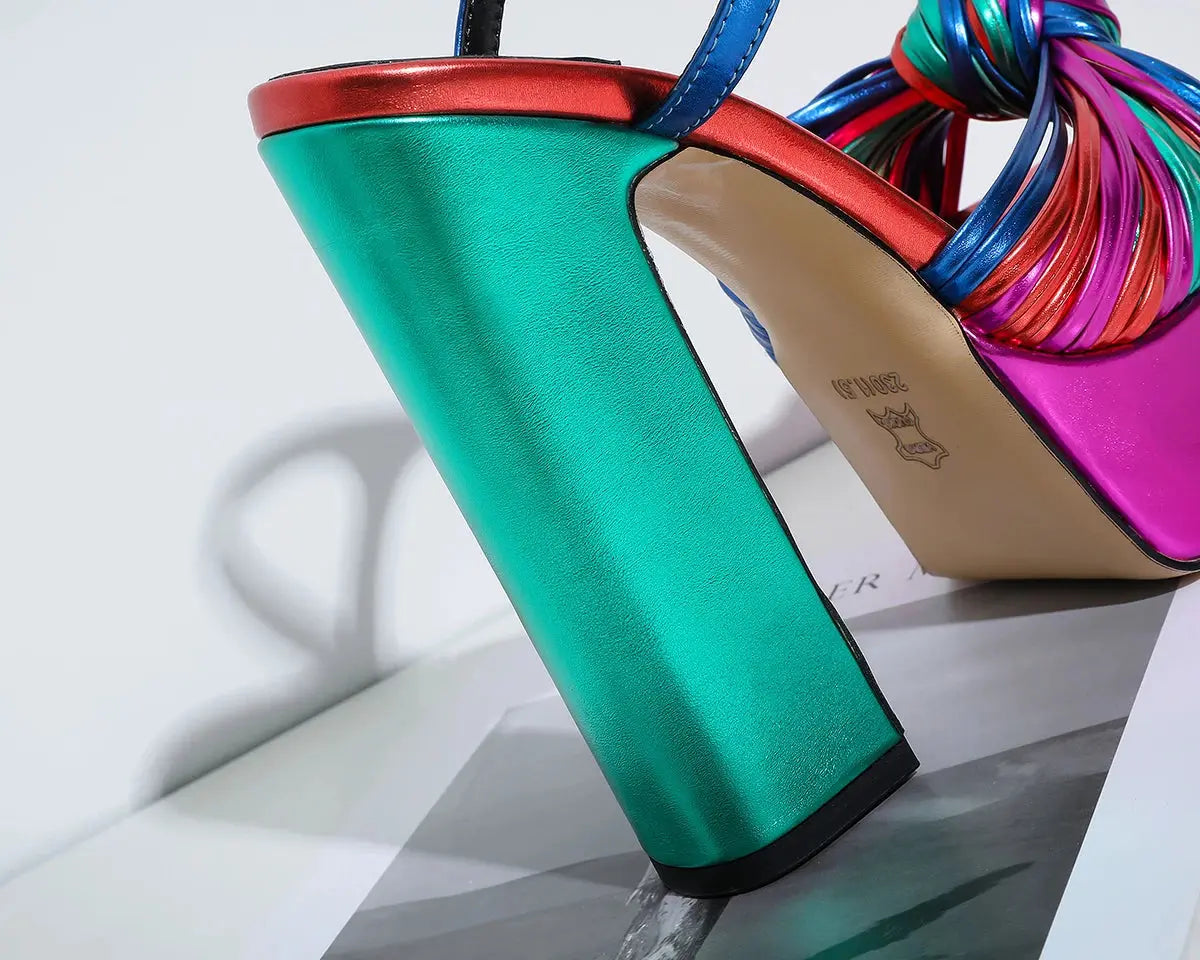 Sandals Sexy Thick High Heels Platform Open Toe Gladiator Mixed Color Twist Summer Sandals Fashion Dress Party Wedding Shoes My Store