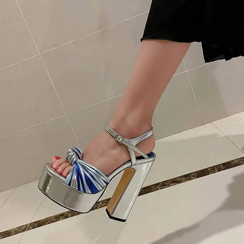 Sandals Sexy Thick High Heels Platform Open Toe Gladiator Mixed Color Twist Summer Sandals Fashion Dress Party Wedding Shoes My Store