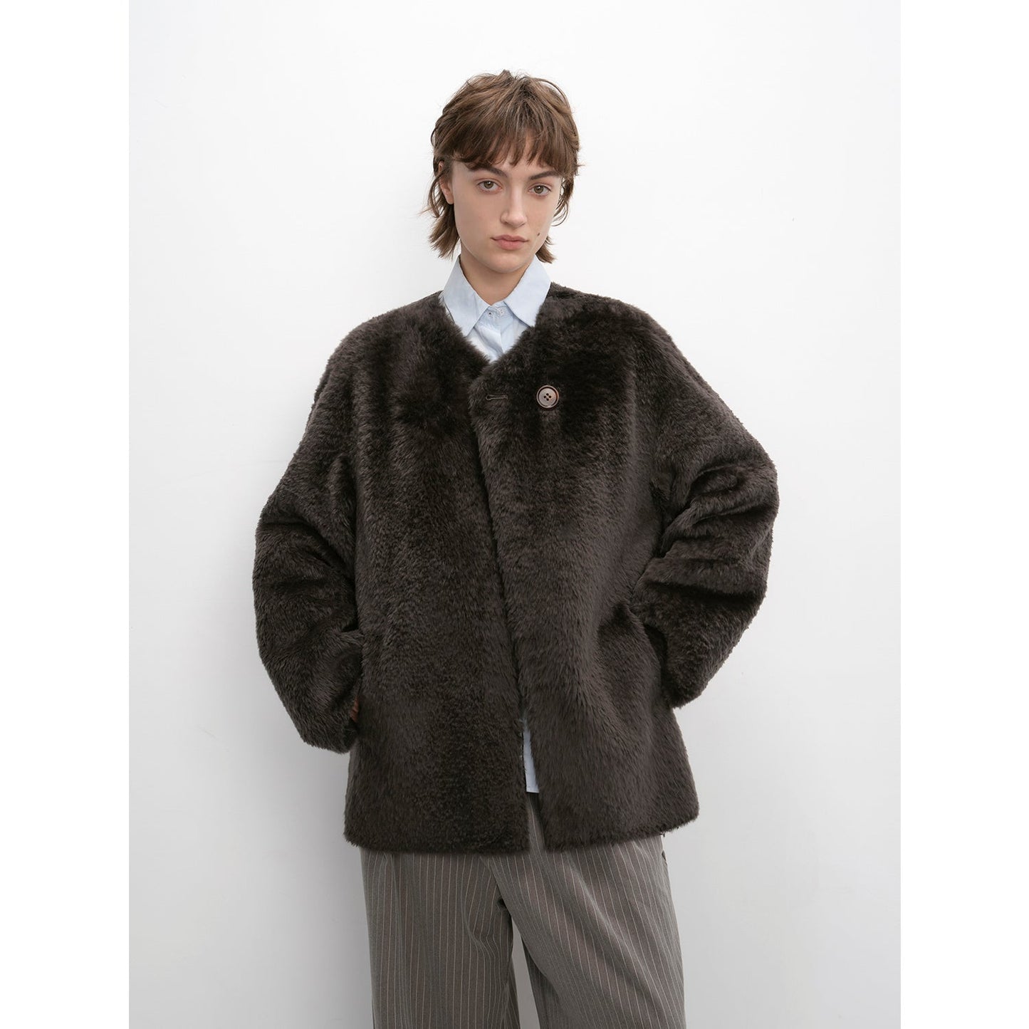 "Urban Home" Imported Merino Wool Fur Sheepskin Jacket for Women-2
