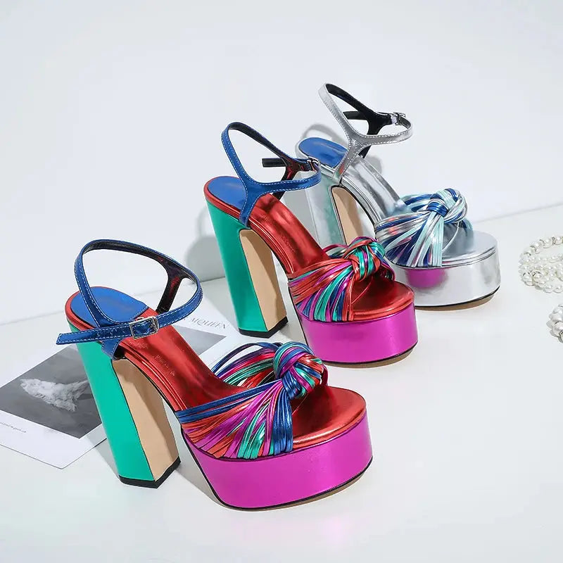 Sandals Sexy Thick High Heels Platform Open Toe Gladiator Mixed Color Twist Summer Sandals Fashion Dress Party Wedding Shoes My Store