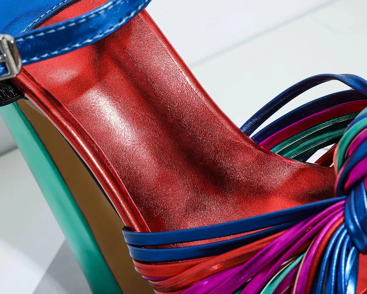 Sandals Sexy Thick High Heels Platform Open Toe Gladiator Mixed Color Twist Summer Sandals Fashion Dress Party Wedding Shoes My Store