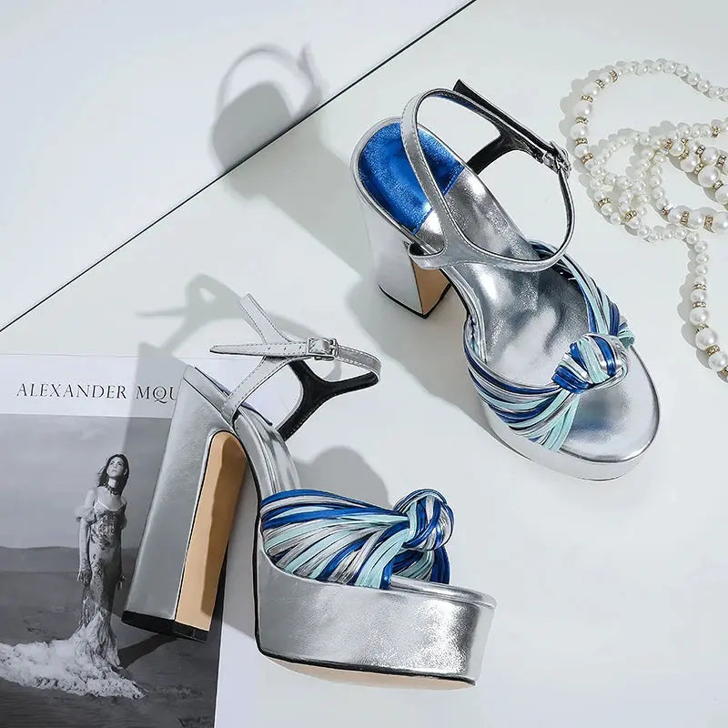 Sandals Sexy Thick High Heels Platform Open Toe Gladiator Mixed Color Twist Summer Sandals Fashion Dress Party Wedding Shoes My Store