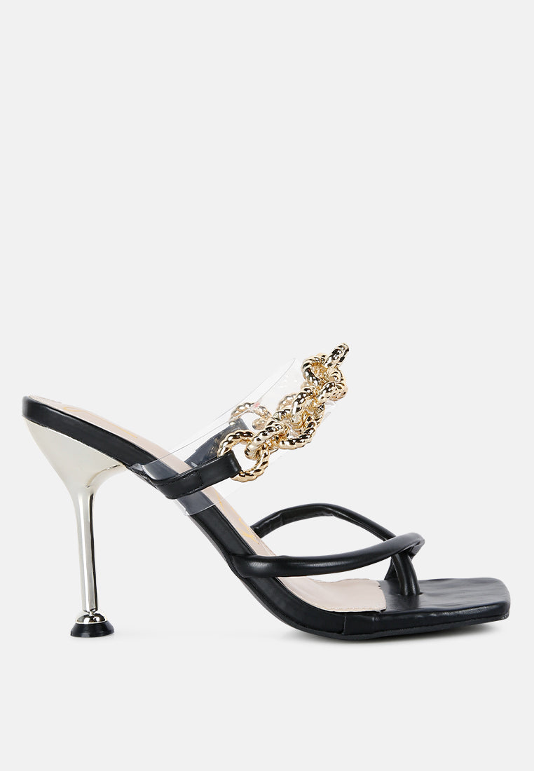 Social Bee Link Chain Embellished Heel Sandals-6