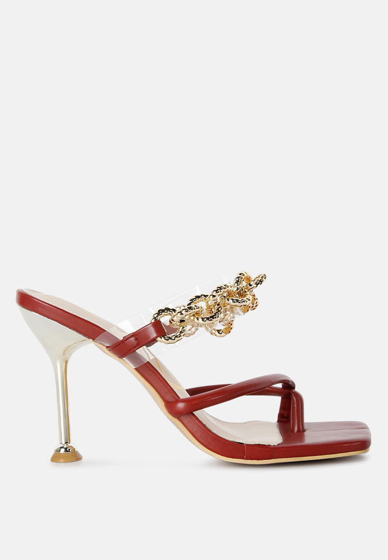 Social Bee Link Chain Embellished Heel Sandals-5