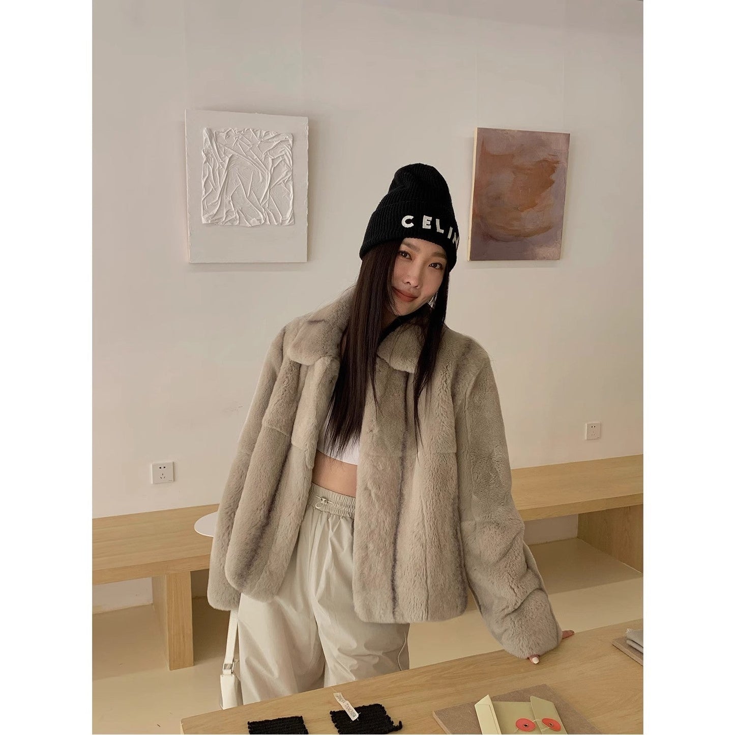 Alice Honey Imported Rex Rabbit Fur Coat-2