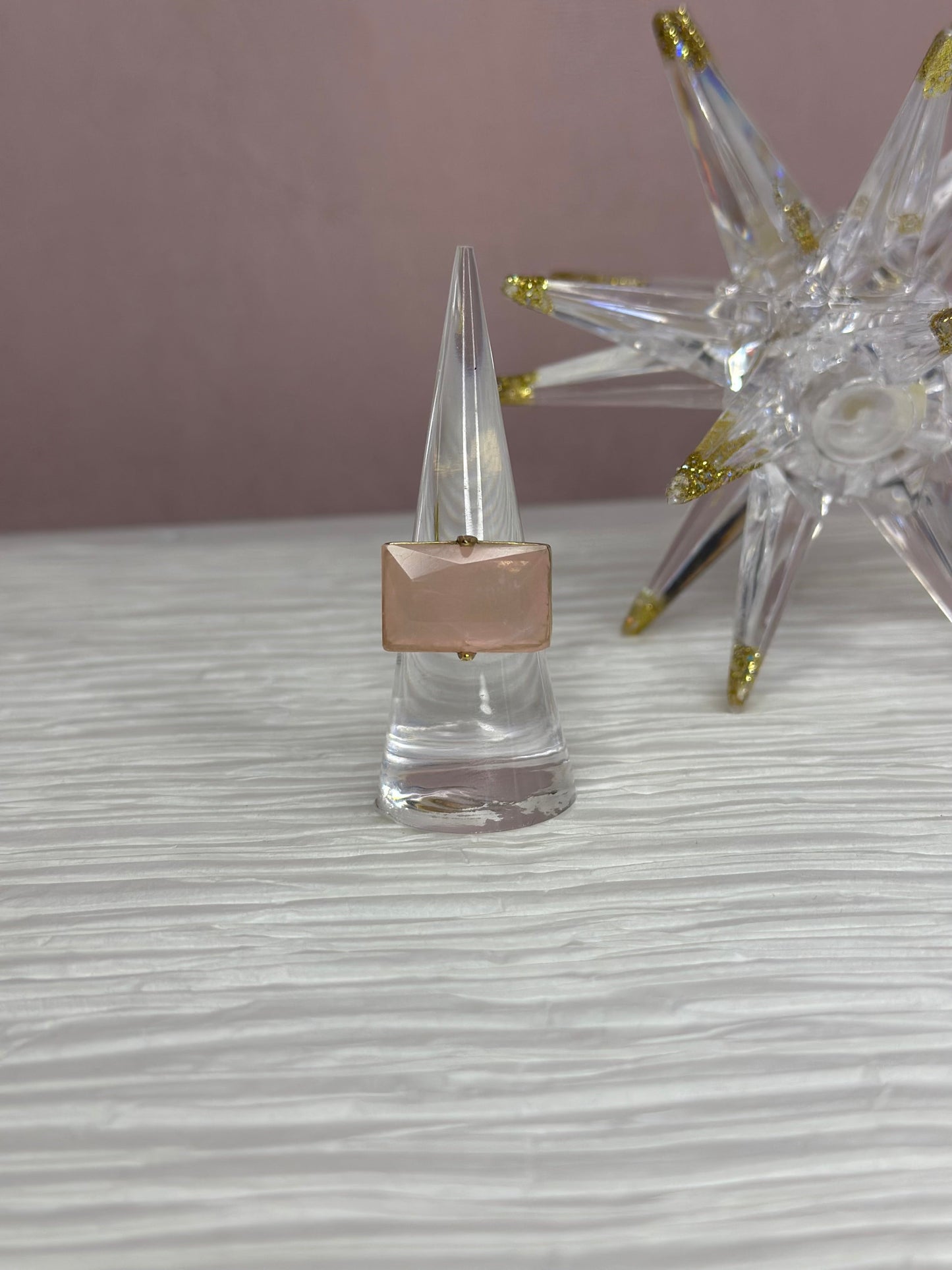 Rose Quartz Facet Rectangular Gold Plated Ring-3