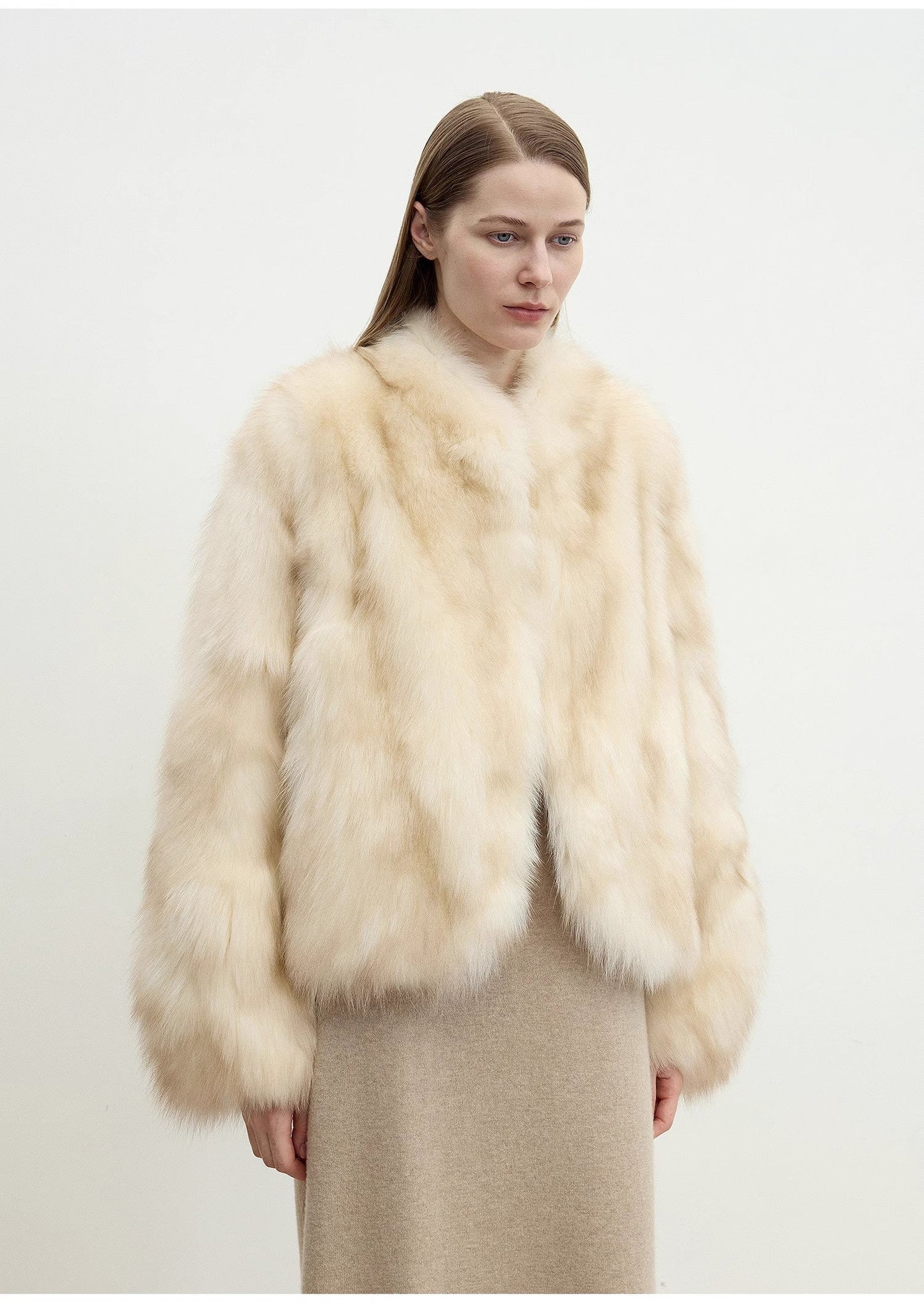 "Monet's Garden" imported high-quality fox fur V-neck spray-colored jacket-4
