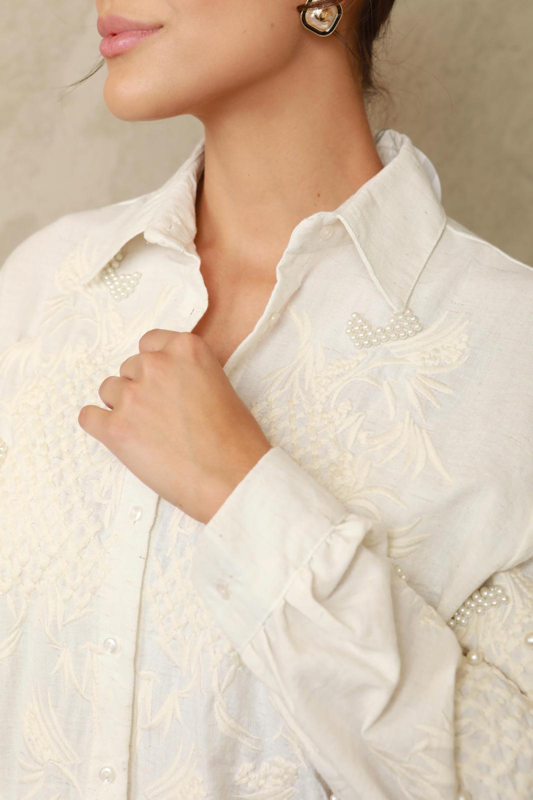 Classy Pearls Embroidery Long Sleeve Top-1