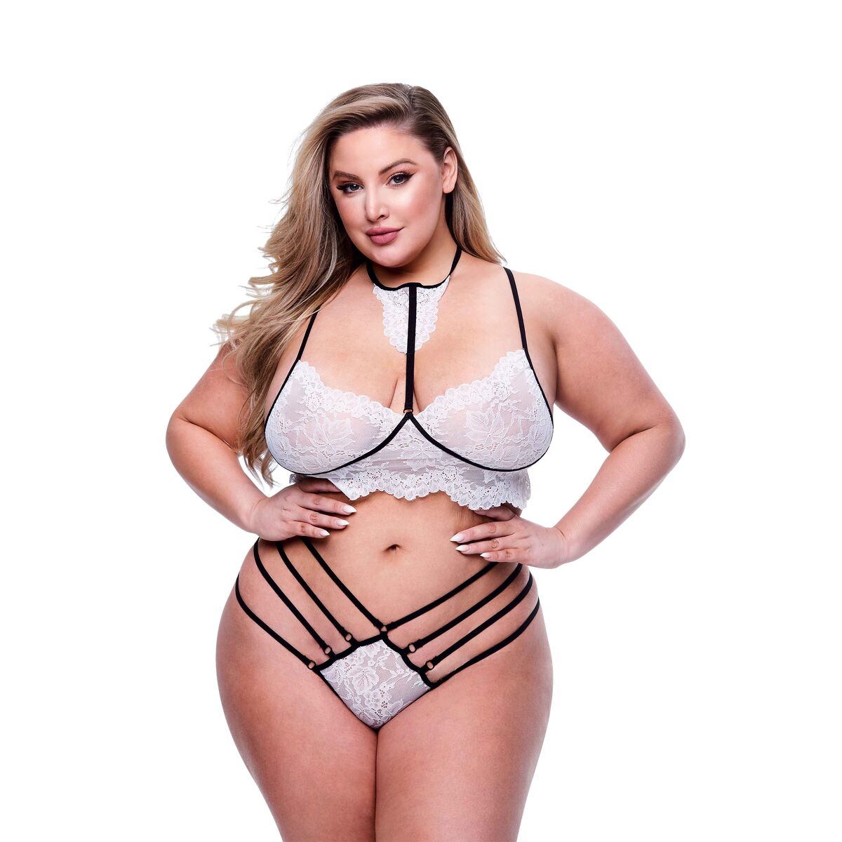 Underwear Set Baci Lingerie Strappy Lace White Black/White 2 Pieces (Queen)-4