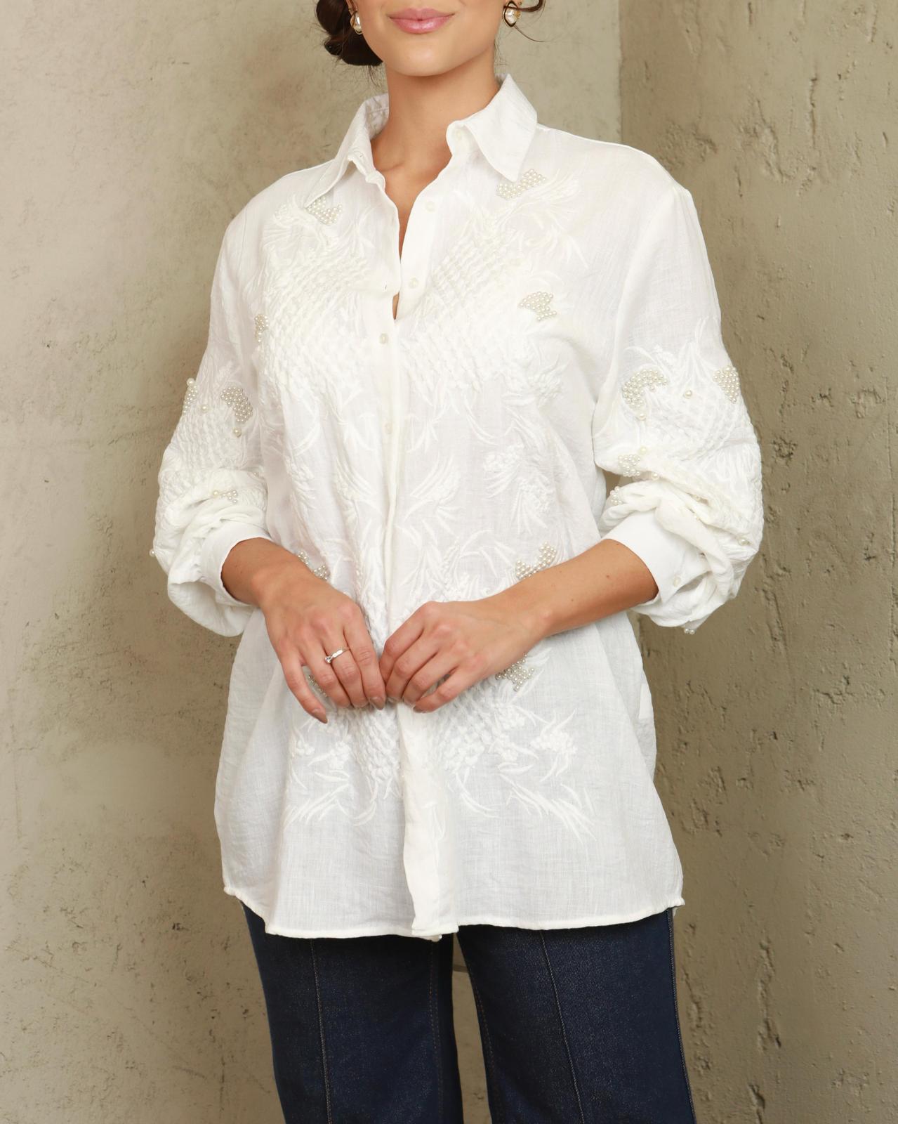 Classy Pearls Embroidery Long Sleeve Top-3