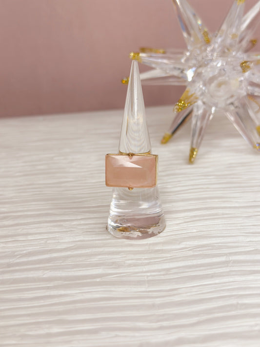 Rose Quartz Facet Rectangular Gold Plated Ring-0