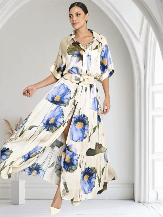 Satin Floral Italian Dress-0