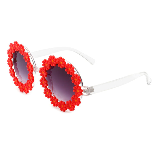Ysabelia - Round Daisy Flower Shape Circle Party Floral Women Sunglasses-0