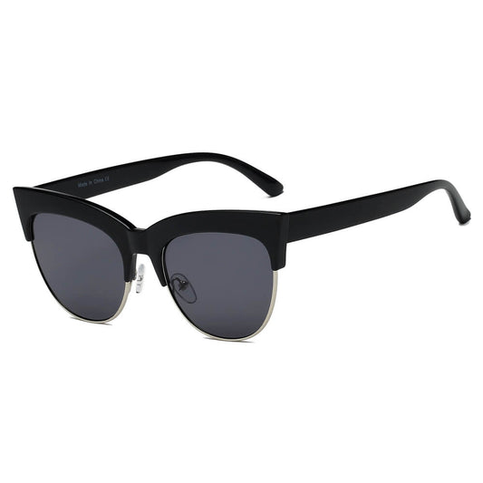 HENRIETTA | Women Half Frame Round Cat Eye Sunglasses-0