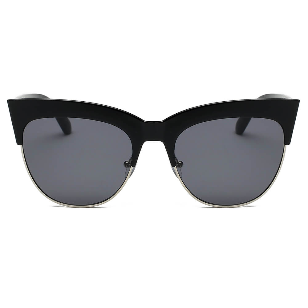 HENRIETTA | Women Half Frame Round Cat Eye Sunglasses-1