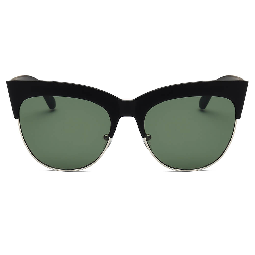 HENRIETTA | Women Half Frame Round Cat Eye Sunglasses-3