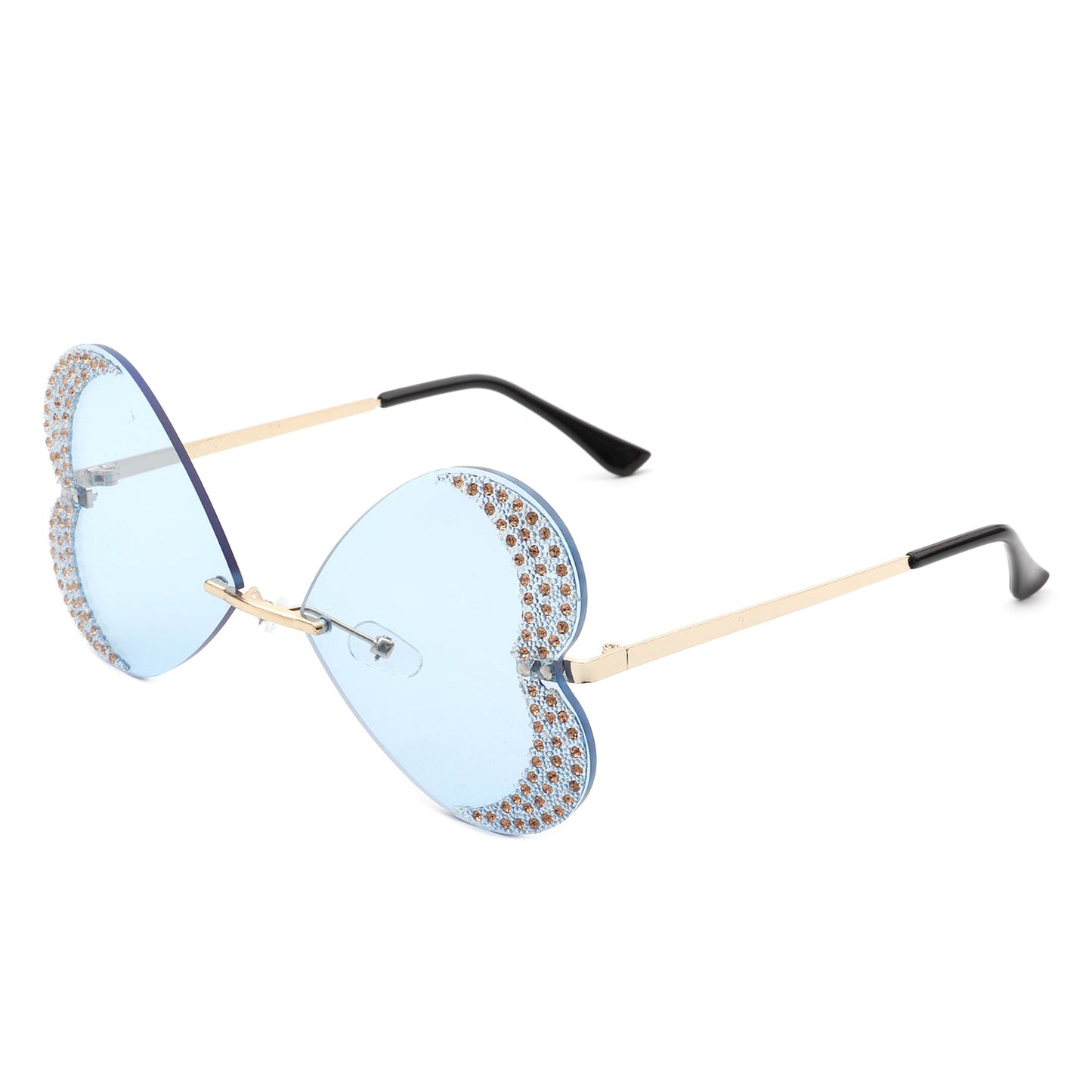 Quixotia - Rimless Butterfly Heart Shape Tinted Fashion Women Sunglasses-5