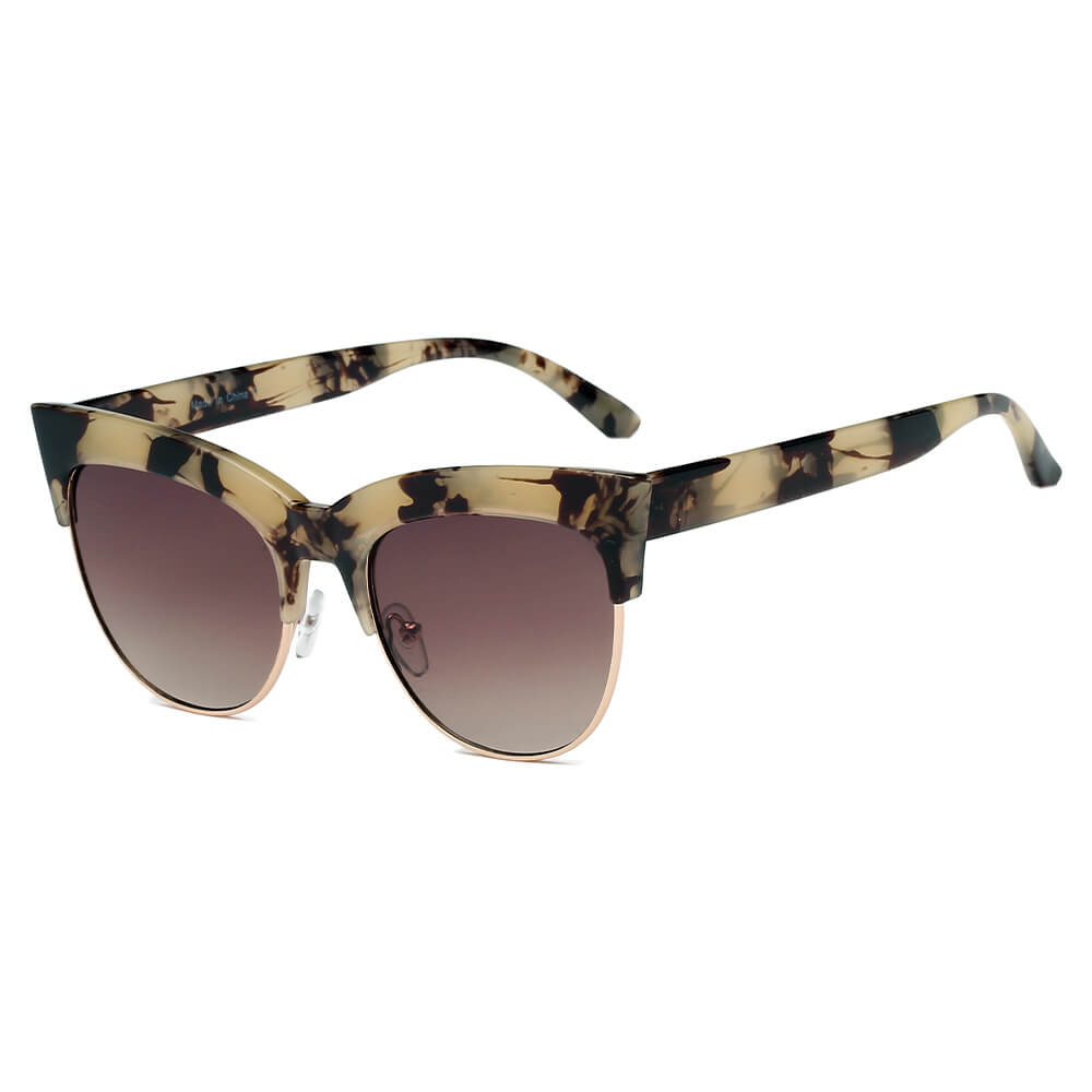 HENRIETTA | Women Half Frame Round Cat Eye Sunglasses-5