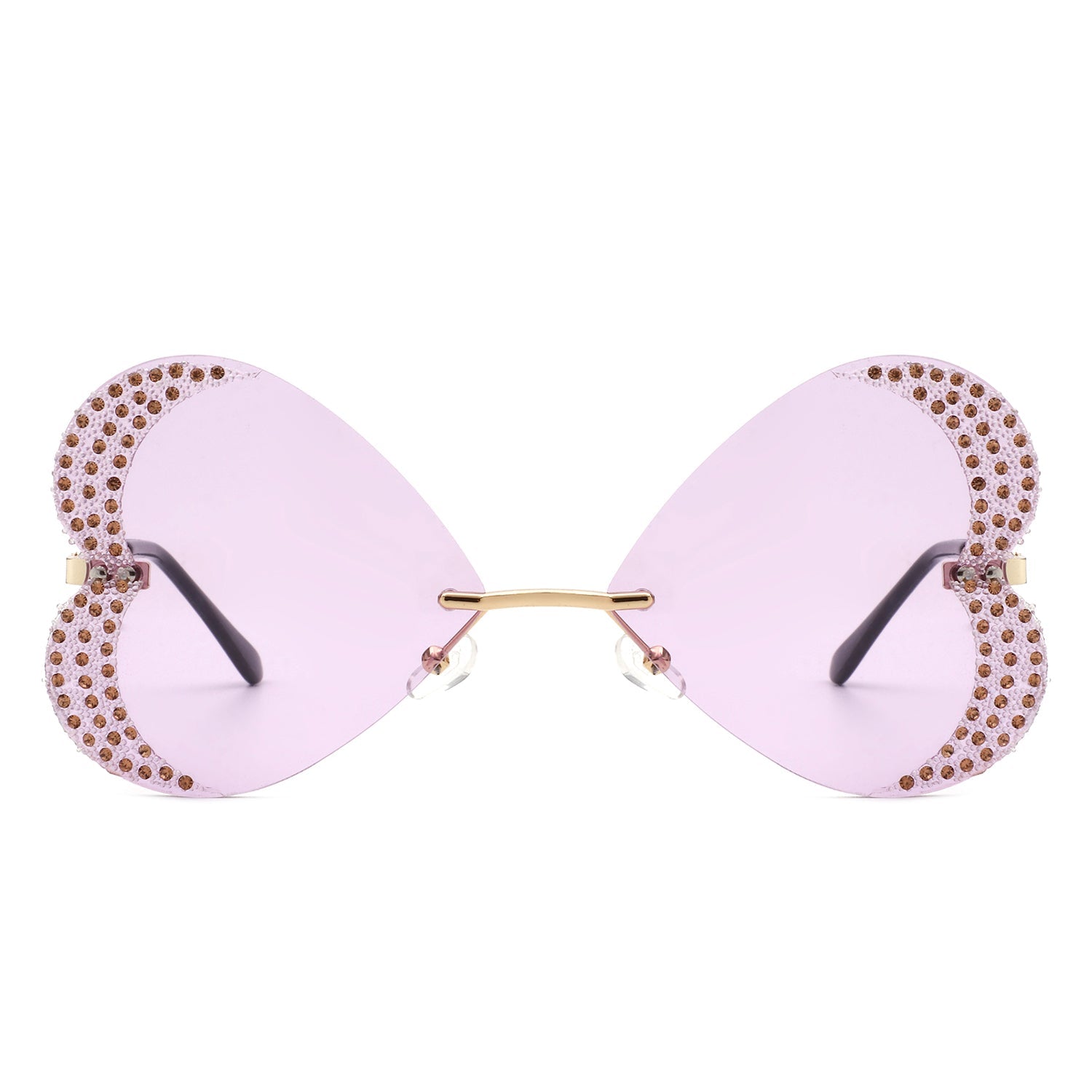 Quixotia - Rimless Butterfly Heart Shape Tinted Fashion Women Sunglasses-1
