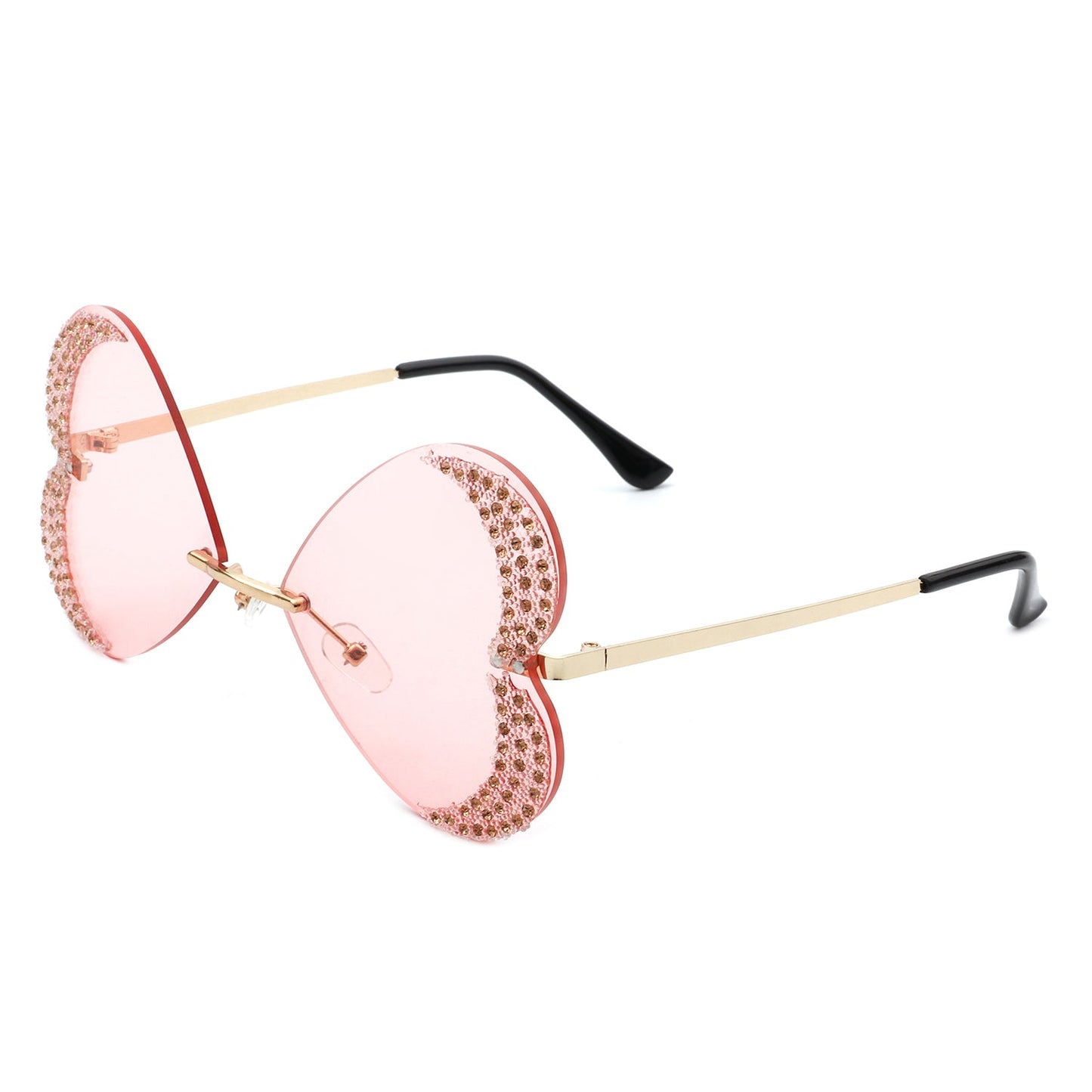 Quixotia - Rimless Butterfly Heart Shape Tinted Fashion Women Sunglasses-7