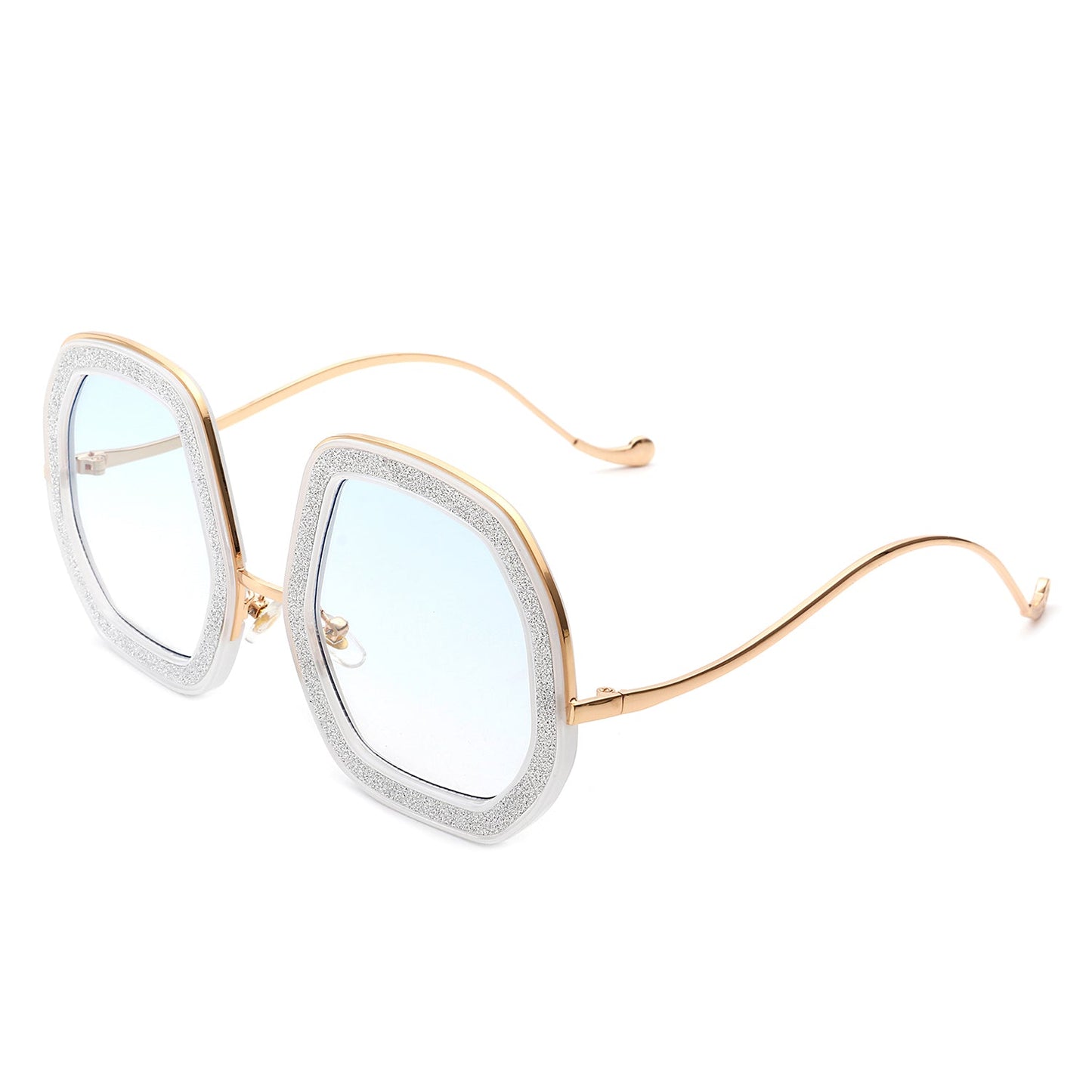 Xanadawn - Women Round Irregular Geometric Glitter Fashion Sunglasses-8