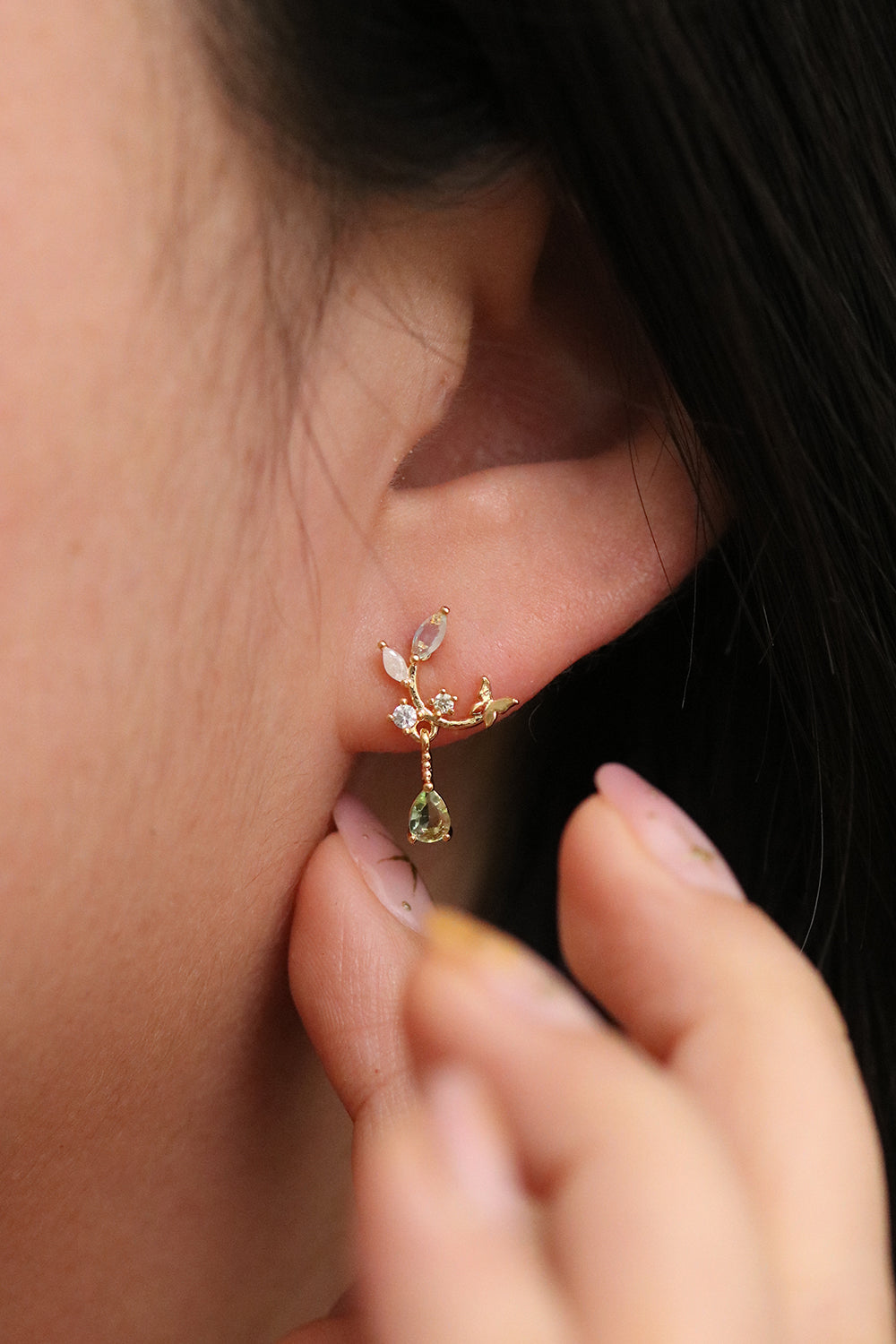 Moonstone branch dangle earrings-2