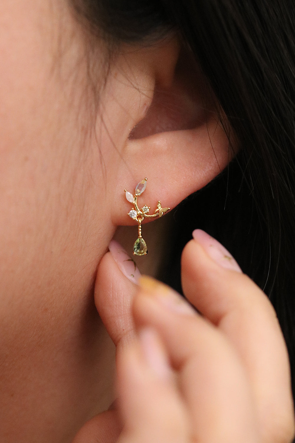 Moonstone branch dangle earrings-4