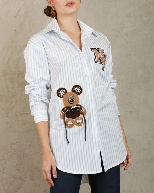 NY Teddy Bear Striped Shirt-0