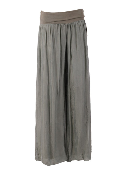 Olive 'Donna' Italian Silk Palazzo Pant-0