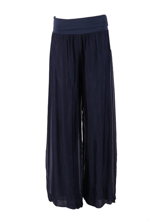 Navy 'Donna' Italian Silk Palazzo Pant-0