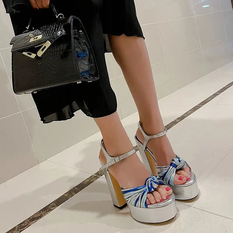 Sandals Sexy Thick High Heels Platform Open Toe Gladiator Mixed Color Twist Summer Sandals Fashion Dress Party Wedding Shoes My Store