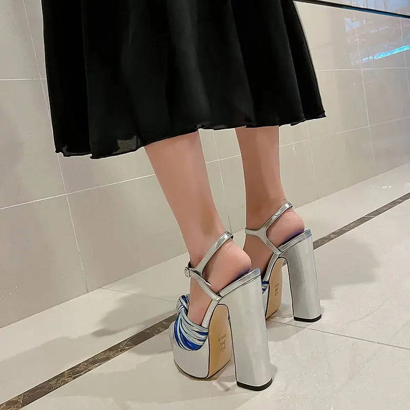 Sandals Sexy Thick High Heels Platform Open Toe Gladiator Mixed Color Twist Summer Sandals Fashion Dress Party Wedding Shoes My Store