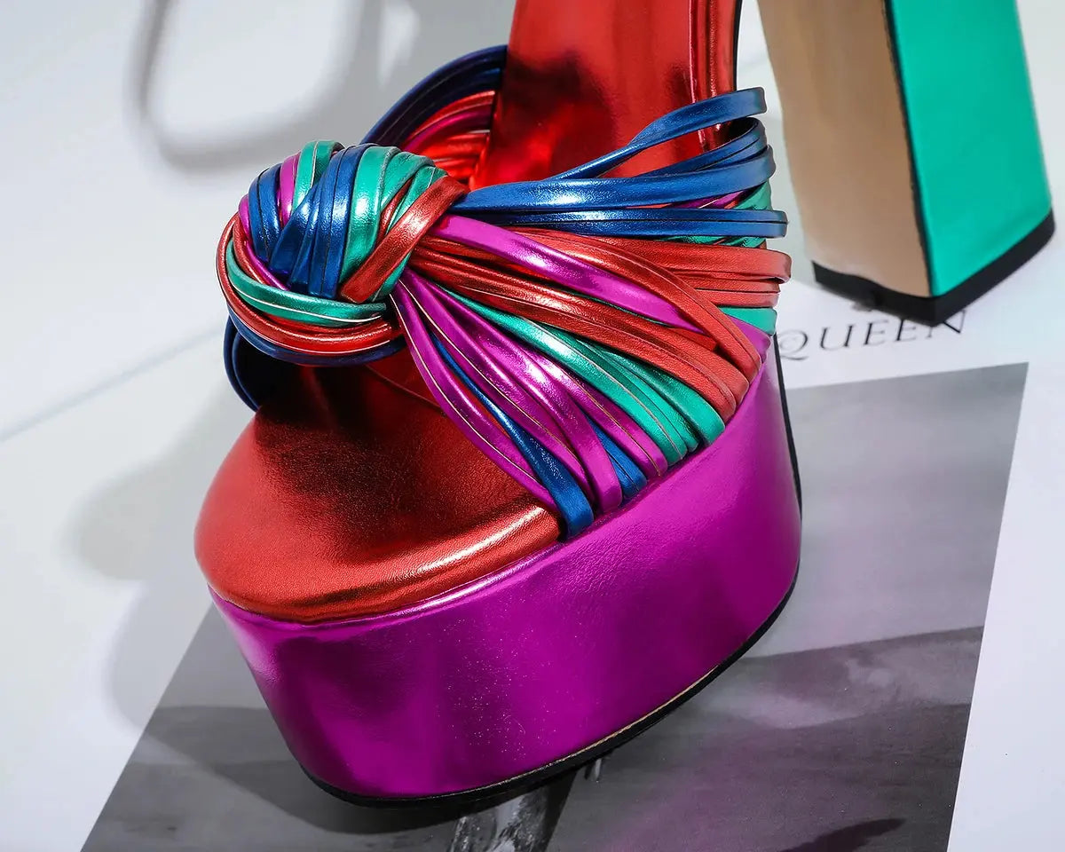 Sandals Sexy Thick High Heels Platform Open Toe Gladiator Mixed Color Twist Summer Sandals Fashion Dress Party Wedding Shoes My Store