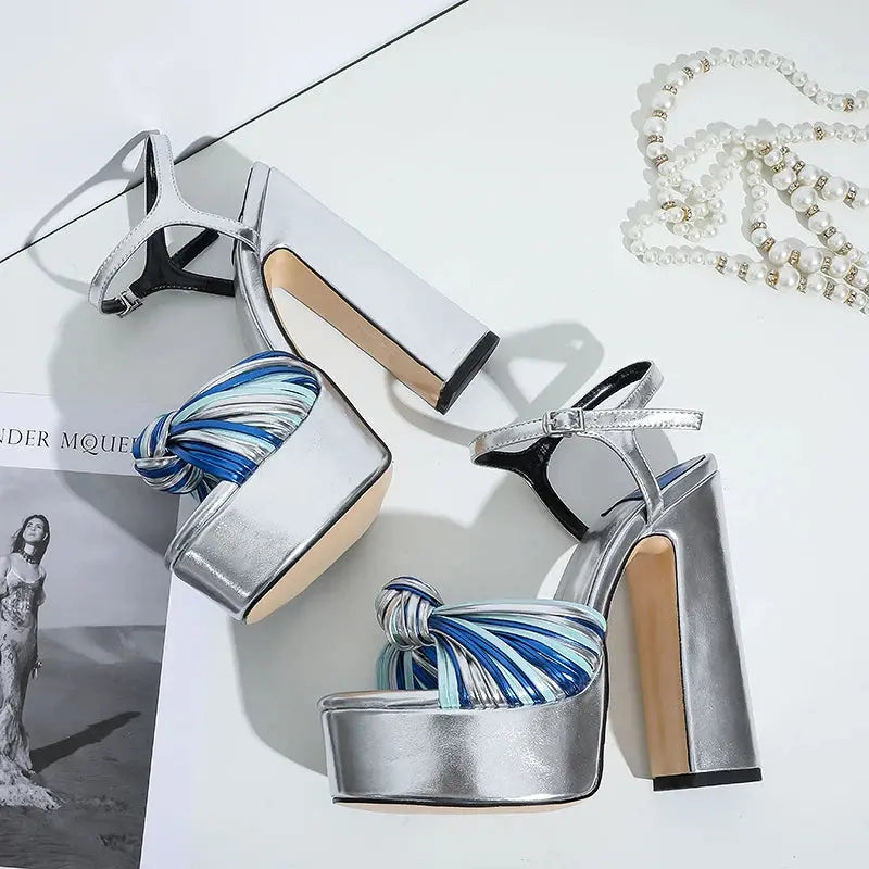 Sandals Sexy Thick High Heels Platform Open Toe Gladiator Mixed Color Twist Summer Sandals Fashion Dress Party Wedding Shoes My Store