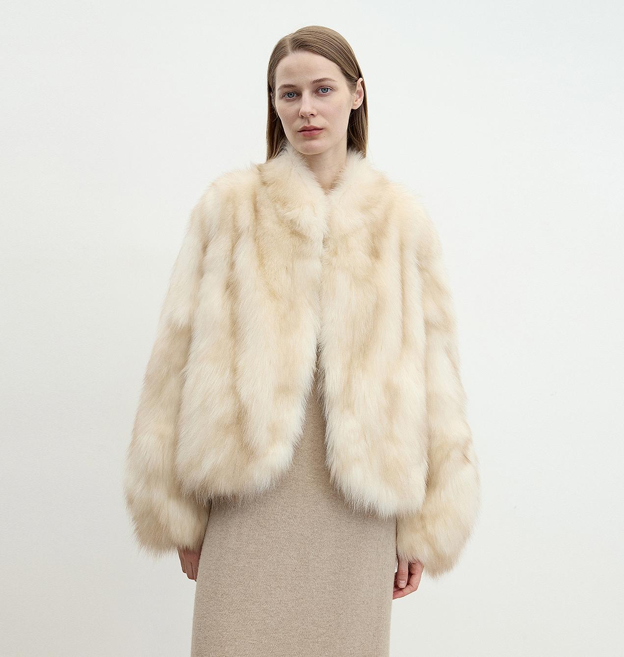"Monet's Garden" imported high-quality fox fur V-neck spray-colored jacket-0