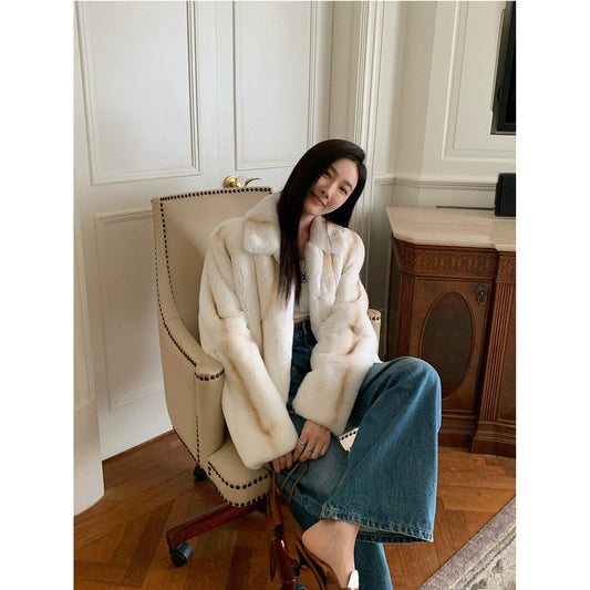 Alice Honey Imported Rex Rabbit Fur Coat-0