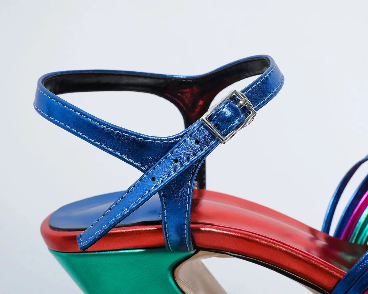 Sandals Sexy Thick High Heels Platform Open Toe Gladiator Mixed Color Twist Summer Sandals Fashion Dress Party Wedding Shoes My Store