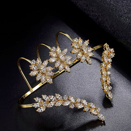 Gold Bejeweled Unique Design CZ Cubic Zirconia Multiple Finger Ring Hand Cuff-2
