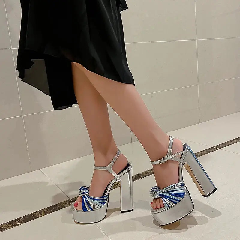 Sandals Sexy Thick High Heels Platform Open Toe Gladiator Mixed Color Twist Summer Sandals Fashion Dress Party Wedding Shoes My Store
