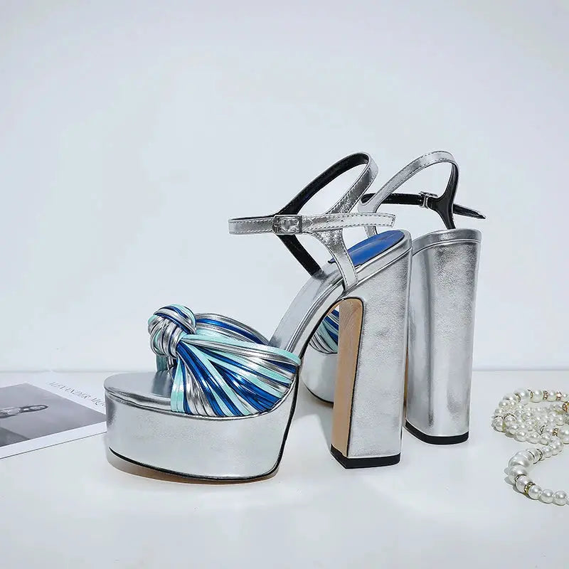 Sandals Sexy Thick High Heels Platform Open Toe Gladiator Mixed Color Twist Summer Sandals Fashion Dress Party Wedding Shoes My Store