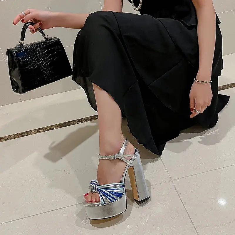 Sandals Sexy Thick High Heels Platform Open Toe Gladiator Mixed Color Twist Summer Sandals Fashion Dress Party Wedding Shoes My Store