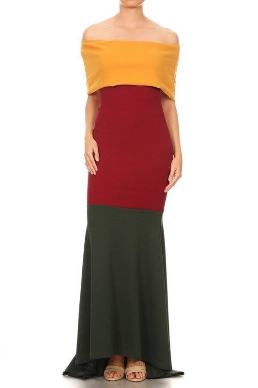 'Layla' Mustard Off Shoulder Long Gown-0