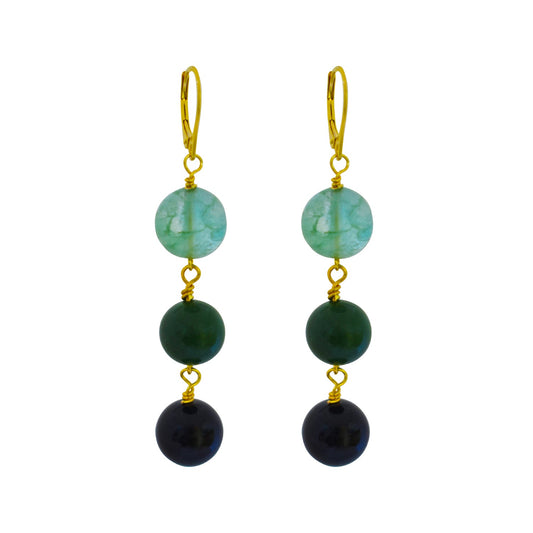 Green Quartz, Green Agate and Black Onyx Yellow Gold vermeil, 9k or 18k Gold Vermeil Earrings, Bloom Collection | by nlanlaVictory-0