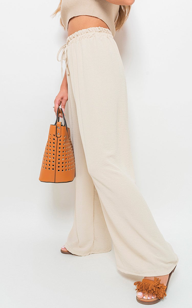 Drawstring Gathered Waist Wide Leg Trouser-11