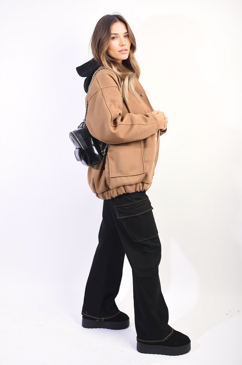 Drawstring Waist Flap Pocket Wide Leg Cargo Jeans-5
