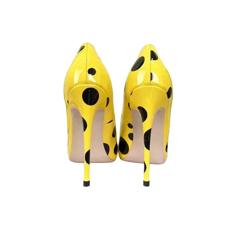 Polka Dots Yellow Stiletto High Heel Shoes-1